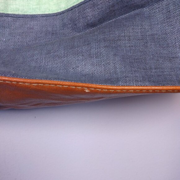 Twiggy London Shoulder Bag Cotton/Linen Vegan Leather Blue Green Beige *FLAWS* - Picture 11 of 16